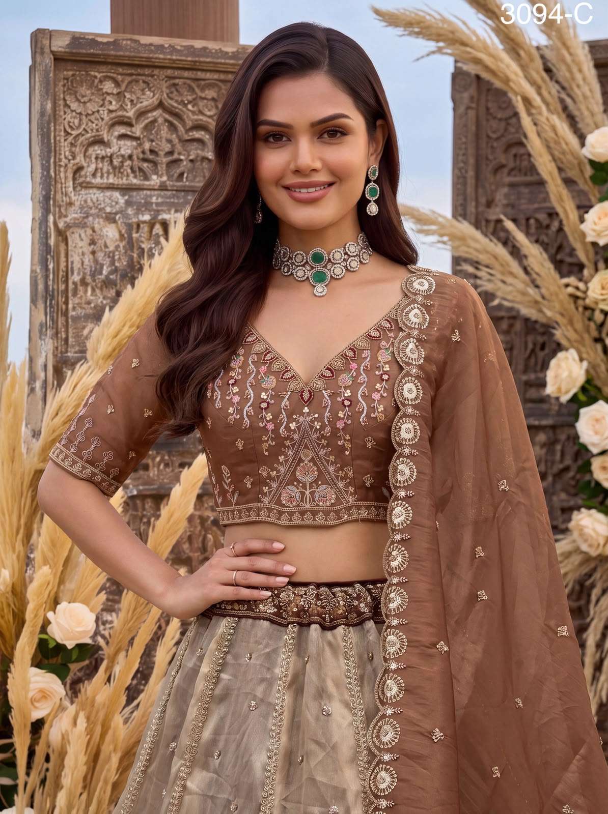 Art Of beautiful Work in Shaded Color Designer Chandnia Silk fabric Lehenga Choli Wholesale in surat 3094